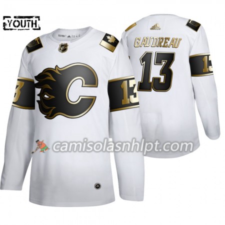 Camisola Calgary Flames Johnny Gaudreau 13 Adidas 2019-2020 Golden Edition Branco Authentic - Criança
